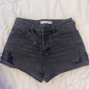 Buckle Black Denim Shorts